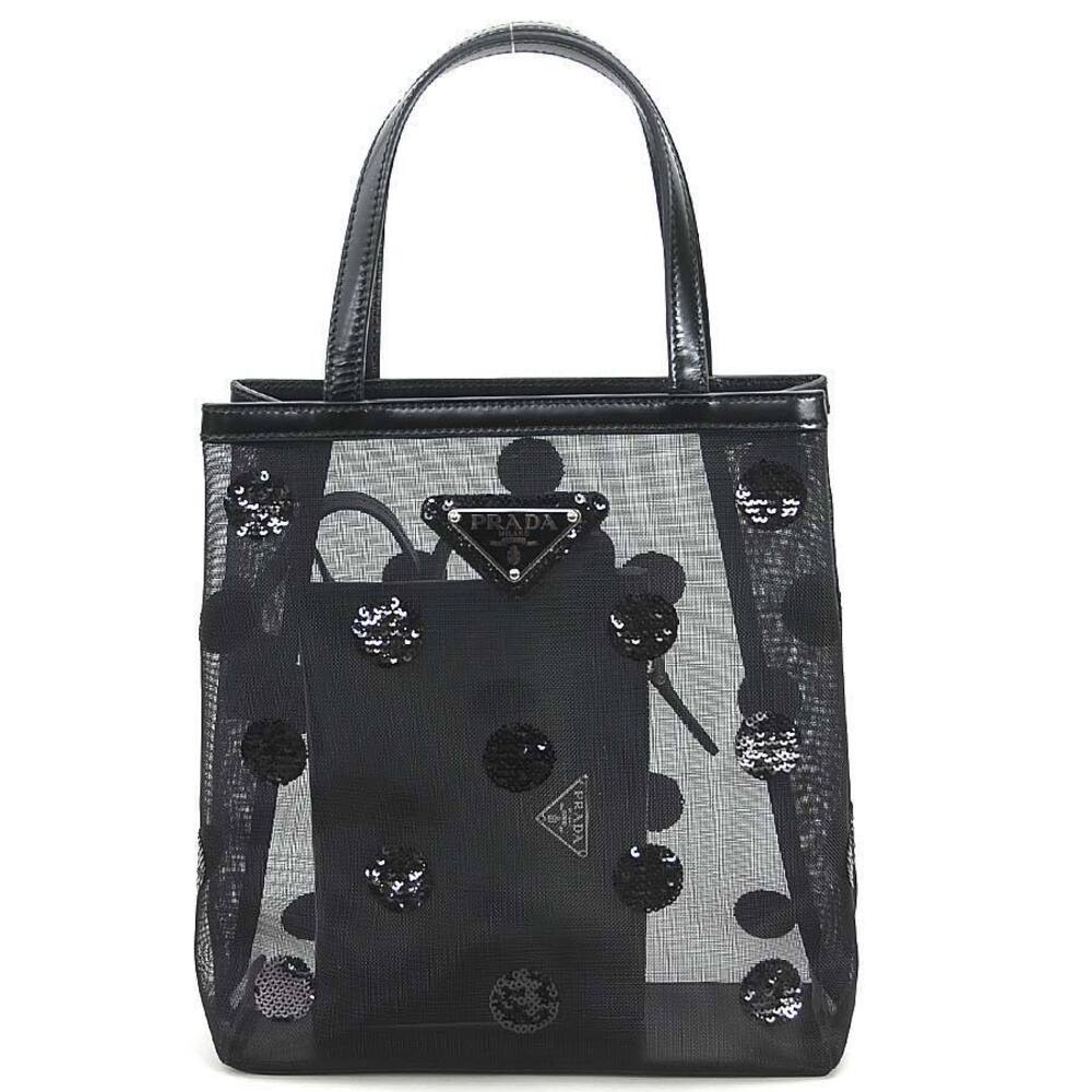 Prada Sequin Polka Dot Mesh Tote Bag black - Picture 2 of 4